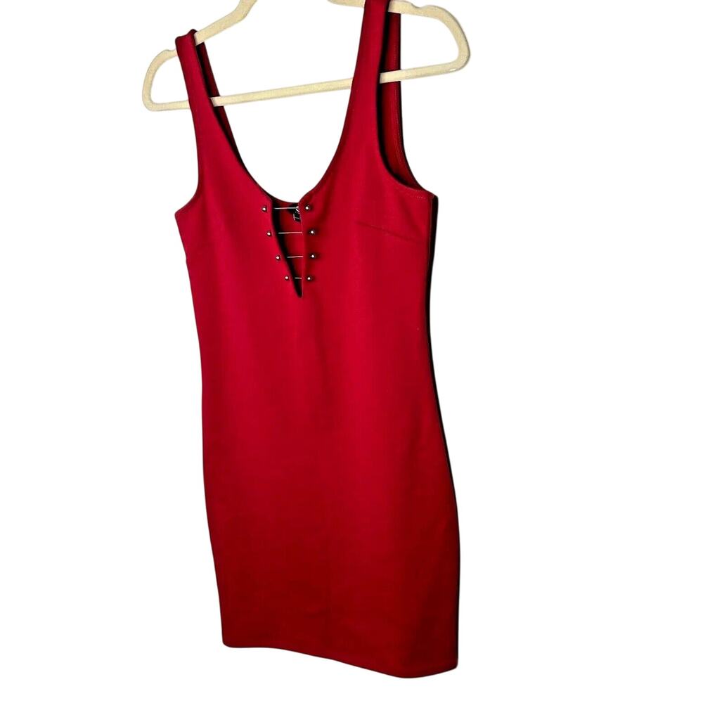 G by Guess Red Bodycon Silver Embellished V-Neck Sleeveless Mini Dress Small